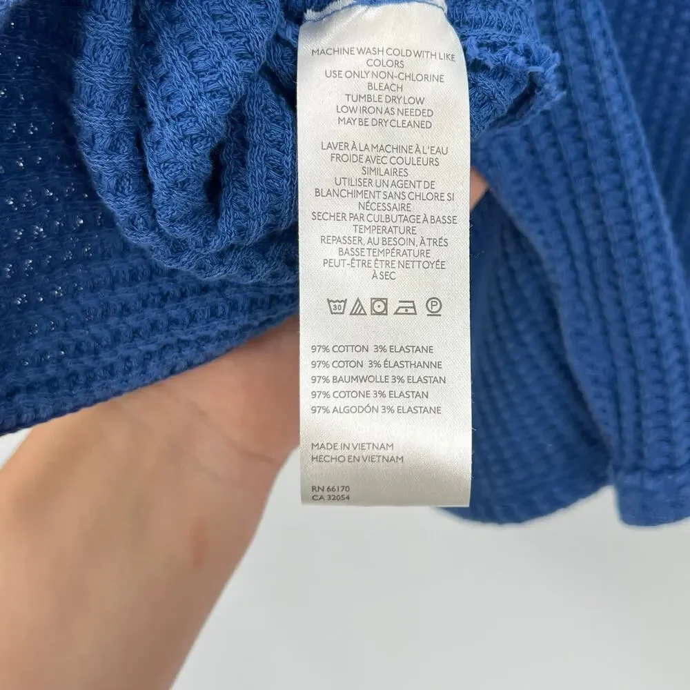 Free People Women's Travis Waffle Knit Polo Sweater Blue Size S NWOT